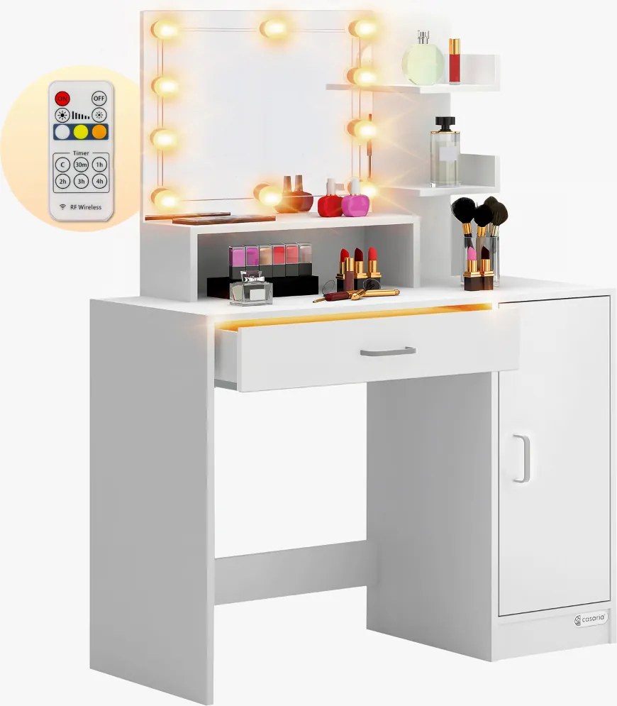 Toaletka JOCELYN z oświetleniem, 140×90×40cm, biała Casaria