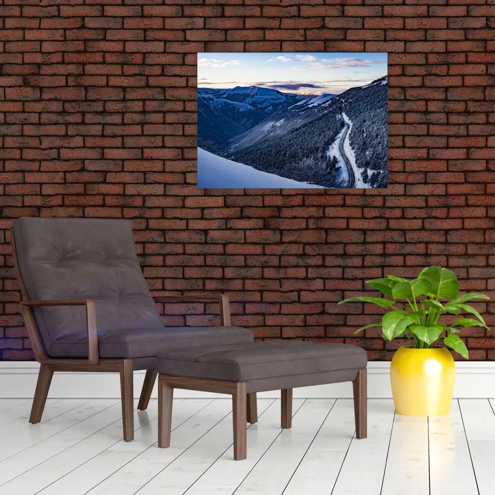 Obraz na szkle ośnieżonego stoku (70x50 cm)