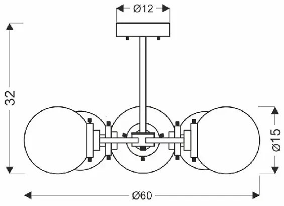 Nowoczesna pięcioramienna lampa sufitowa z bezbarwnymi kloszami - V134 N9-S89