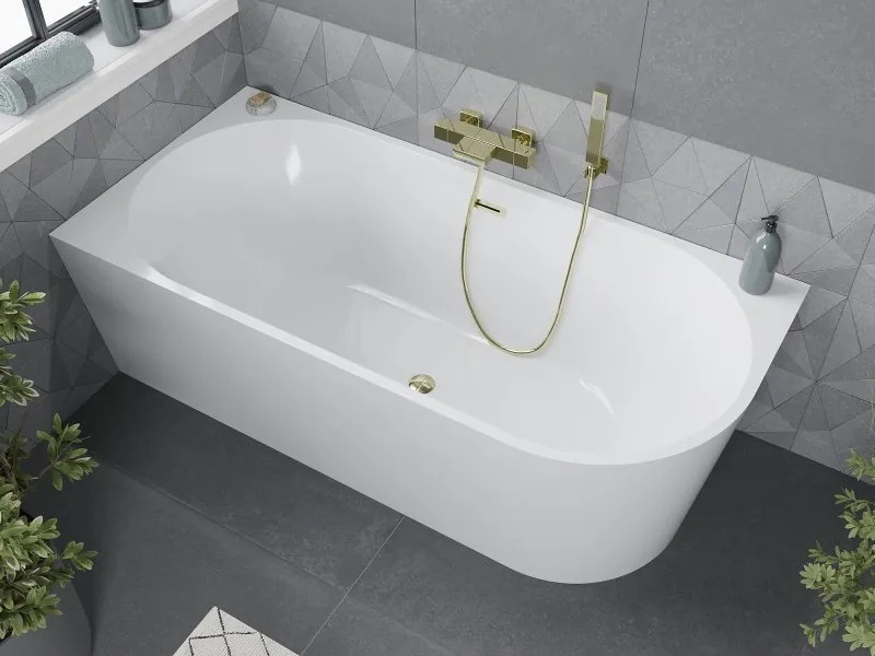 Mexen Mia wanna wolnostojąca narożna lewa 180 x 80 cm, biała, przelew złoty - 52691808000L-50