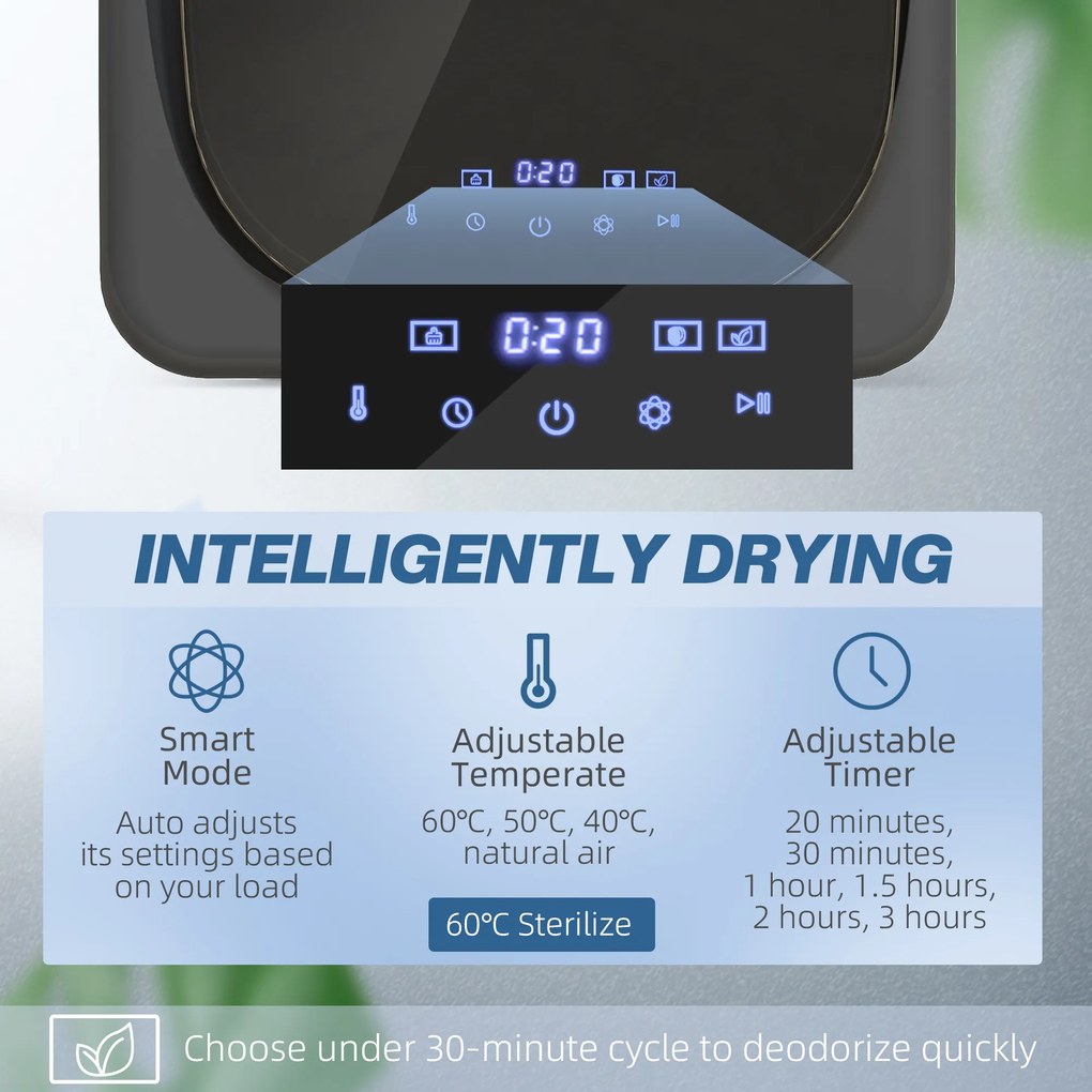 HOMCOM Suszarka do Ubrań z Dezynfekcją UV, Kompaktowa Budowa, 4 kg Pojemności, Stal Nierdzewna, Szary