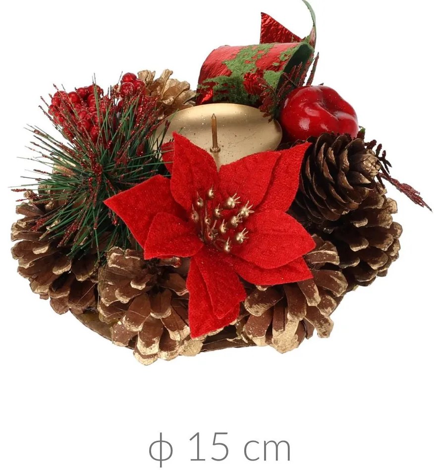 Świecznik z szyszek, świąteczna dekoracja, 15 cm
