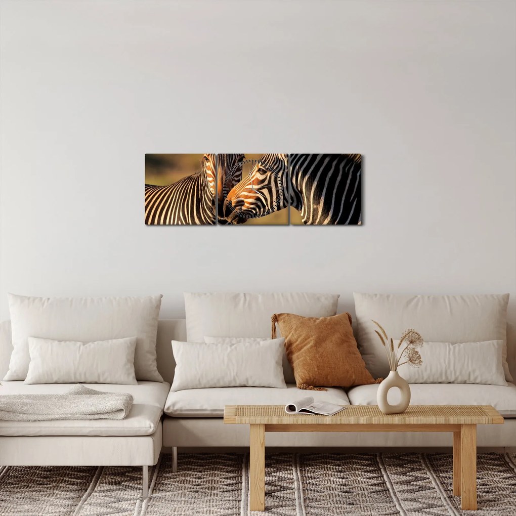 Obraz - Dwie zebry (z zegarem) (90x30 cm)