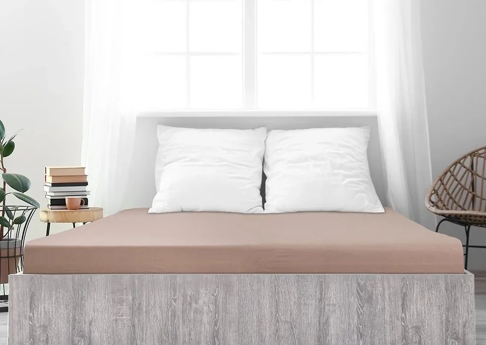 PrzytulneMieszkanie.pl Prześcieradło jersey z mako bawełny LUXORA 90x200 cm jasno brązowe