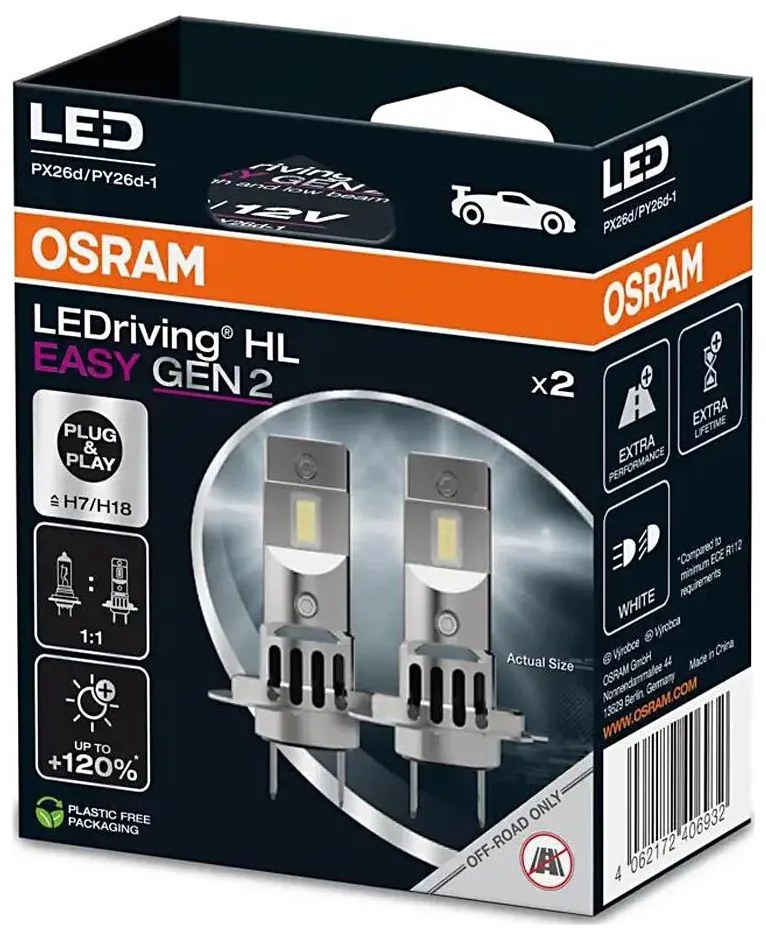 ZESTAW 2x LED H7 PX26d 16W 12V 6500K EASY GEN - Osram