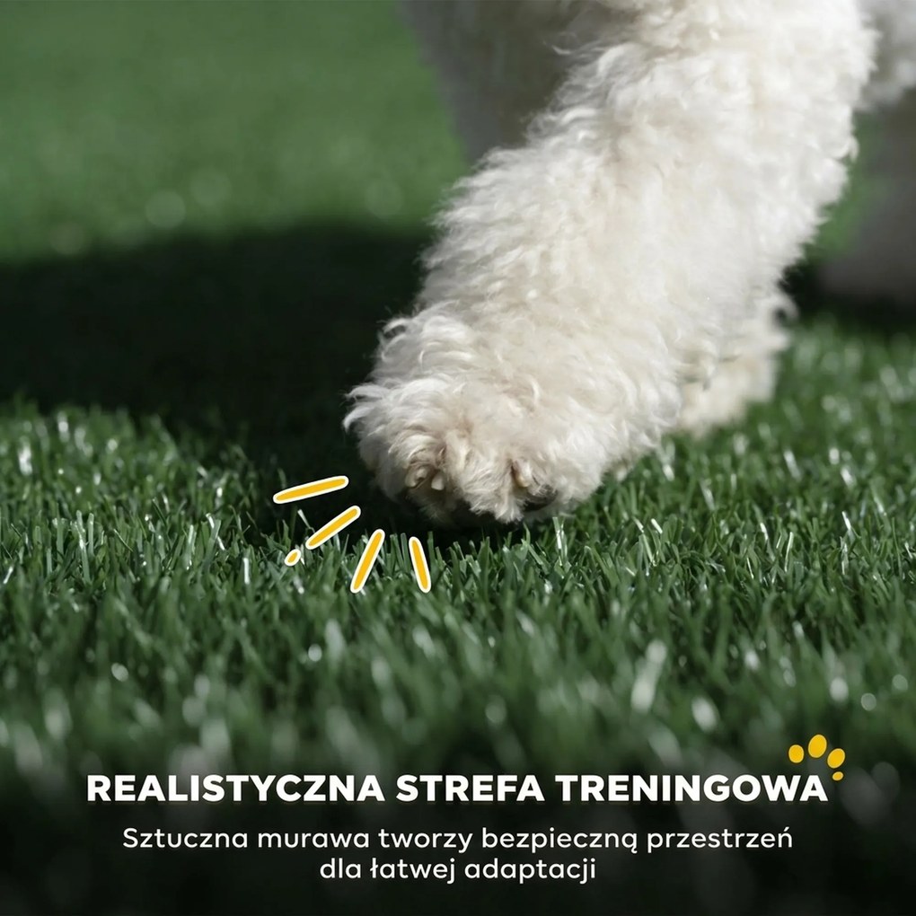 PawHut Toaleta dla psa 75 x 51 cm z trawą sztuczną, wysokimi ściankami, wysuwaną tacą i systemem odprowadzania - Czarna | Aosom PL