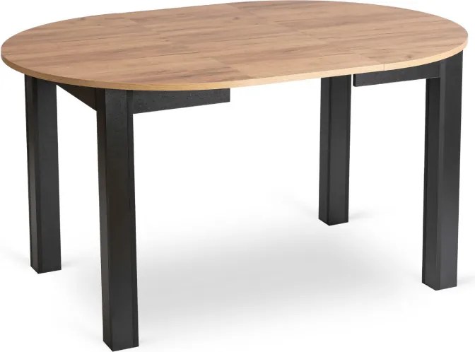 Zestaw Stół Okrągły Rozkładany HARRY 102-142 cm Dąb Craft/Czarny i 4 Krzesła Tapicerowane CHRIS Szare Nowoczesne