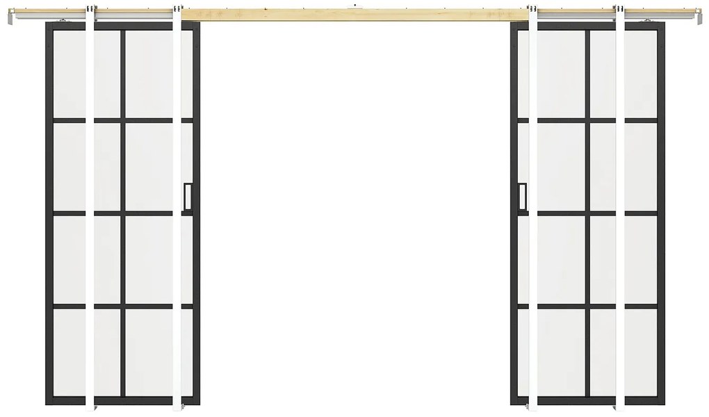 Drzwi przesuwne podwójne chowane w ścianie z aluminium i matowego szkła hartowanego - 2 x wys. 205 x szer. 73 cm - WILDEN II