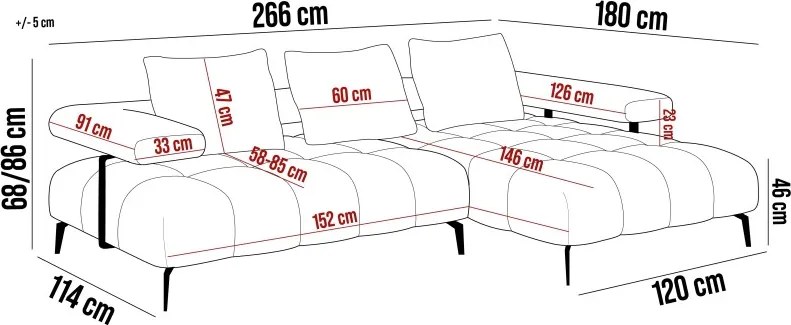 Narożnik MAGNETIC S układ L z elektryczną regulacją siedziska WERSAL