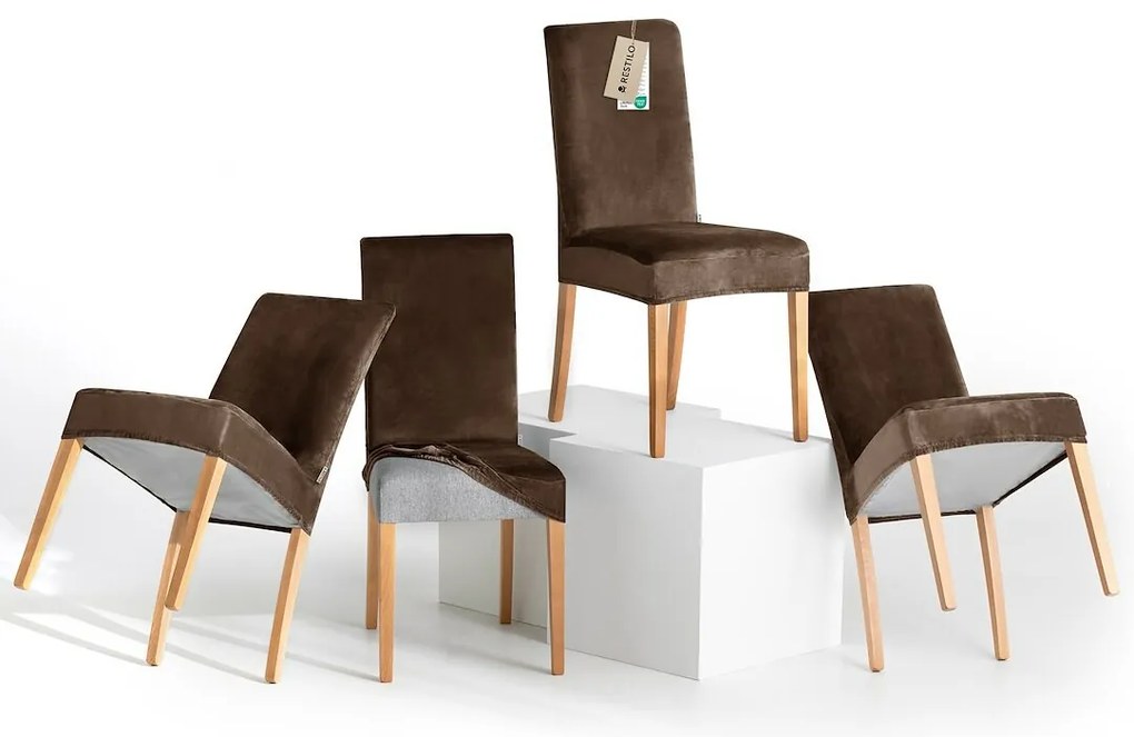 Restilo Pokrowiec na krzesło Sento ciemnobrązowy, 48 x 48 x 58 + 10 cm, zestaw 4 szt.