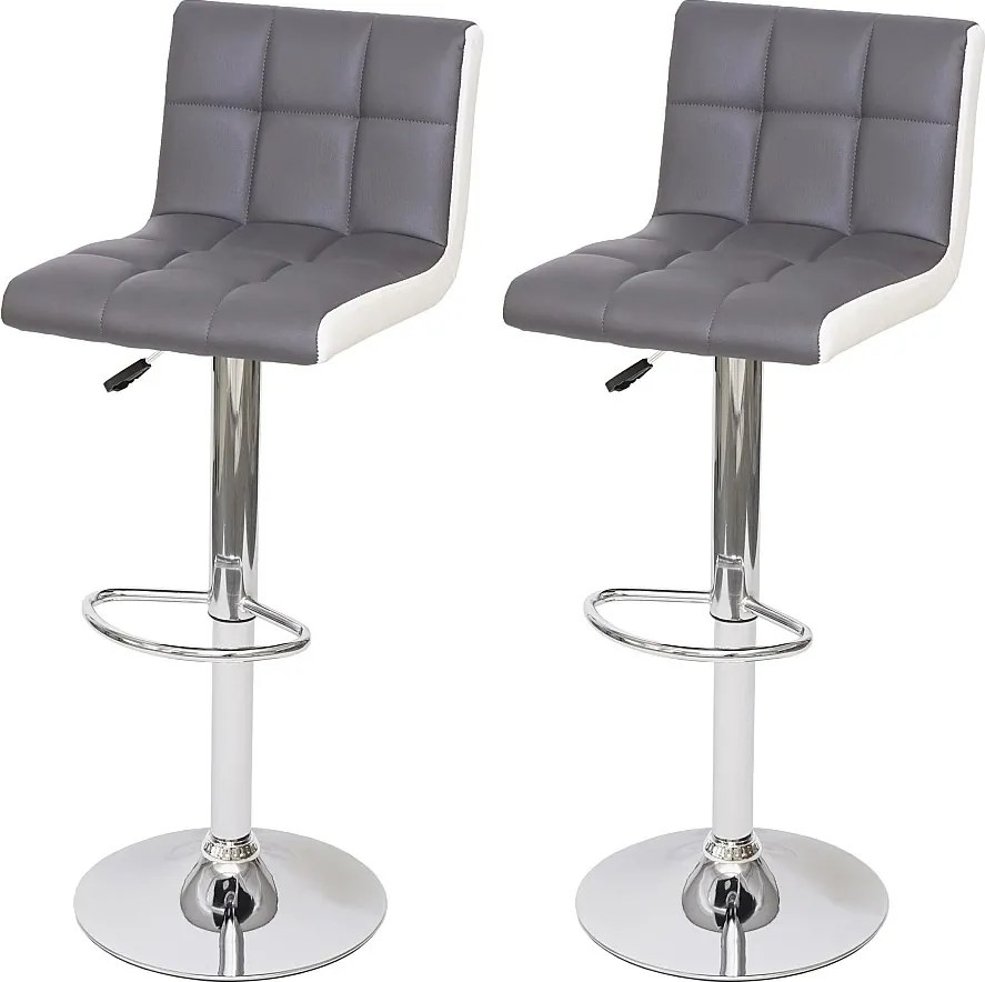 Stołek barowy MCW-G87 (zestaw 2 szt.),  imitacja skóry szaro-biały, chromowana podstawa