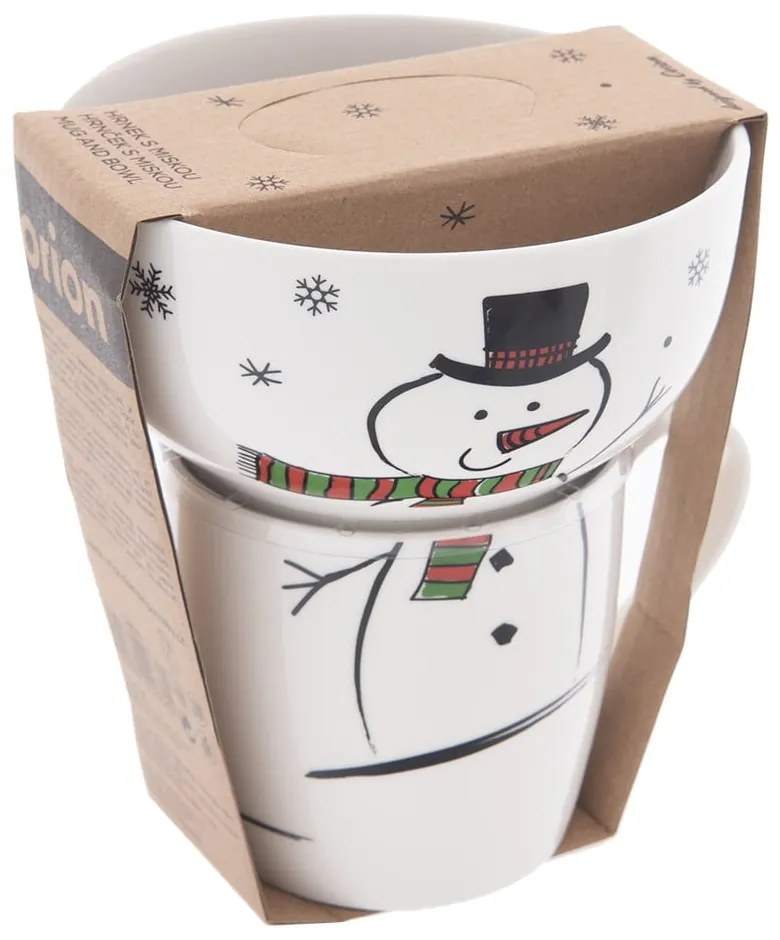 Biały porcelanowy zestaw kubka i miski ze świątecznym motywem 2 szt. 350 ml – Orion