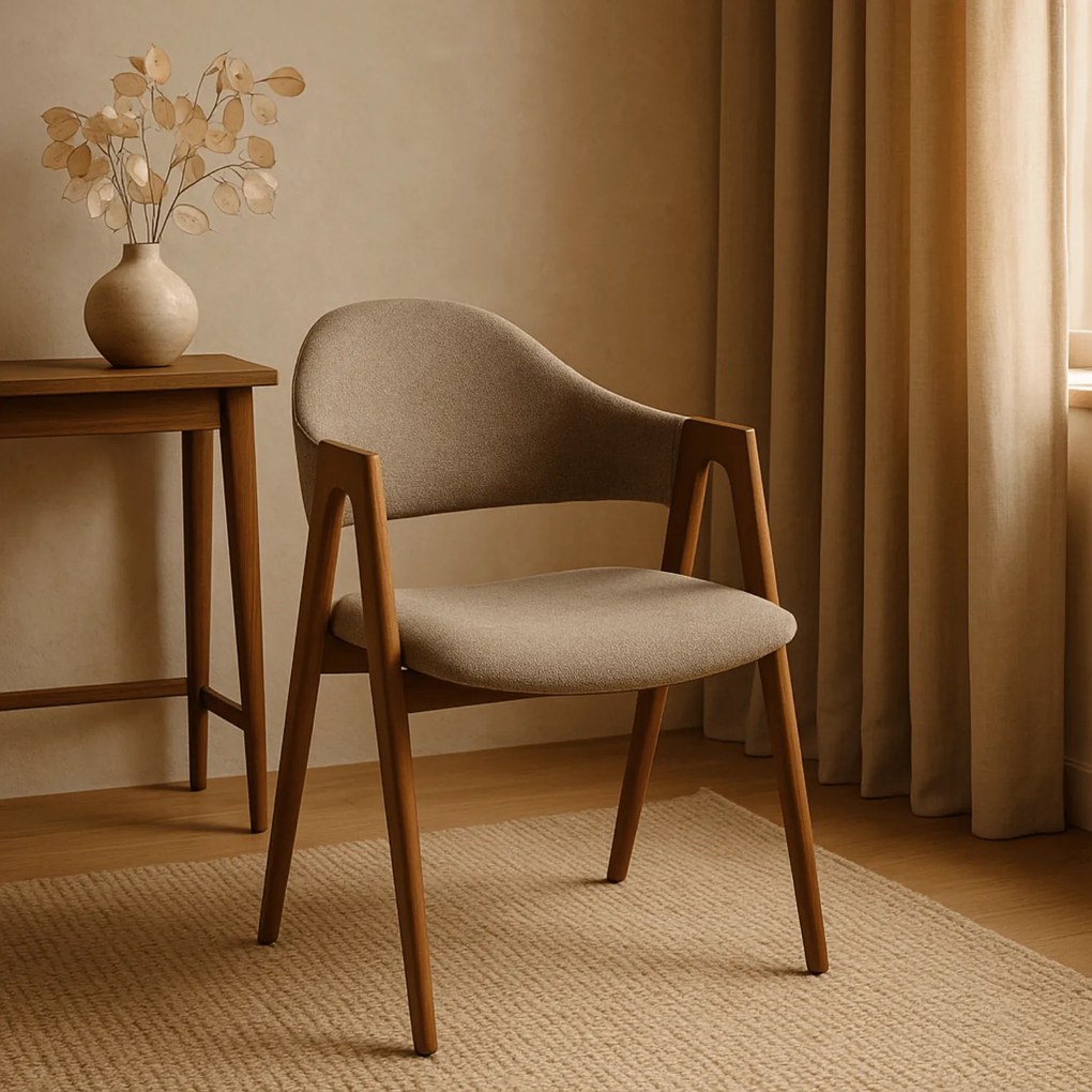 Krzesło Tapicerowane do Salonu RUIZ Beżowe/Orzech Nowoczesne Loft