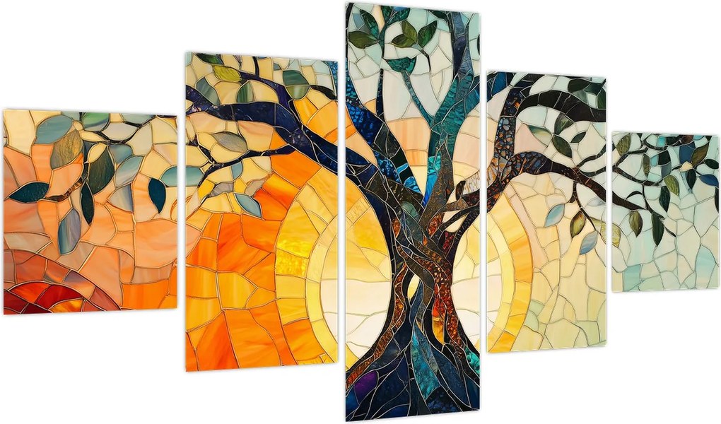 Obraz – Mozaika – słońce i drzewo I. (125x70 cm)