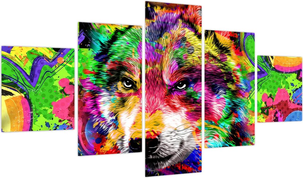 Obraz - Wilk z graffiti (125x70 cm)
