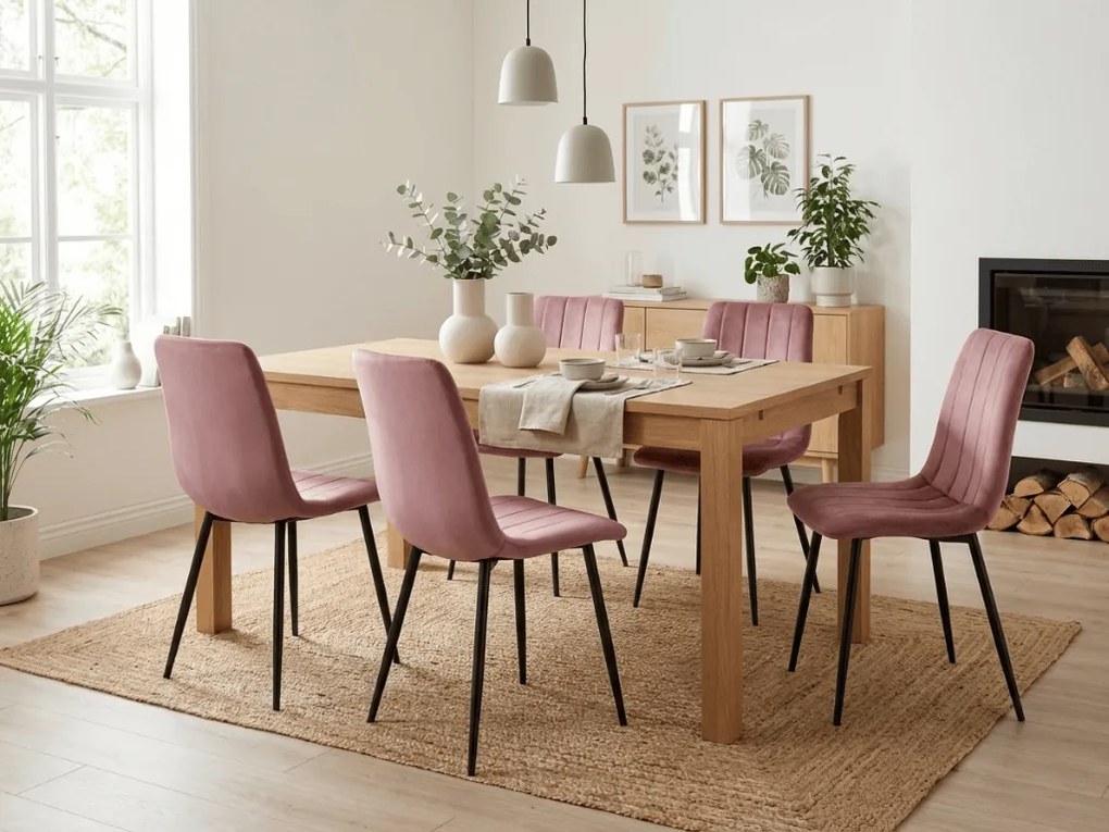 Różowe krzesło do kuchni LAVA aksamitne z czarnymi nogami
