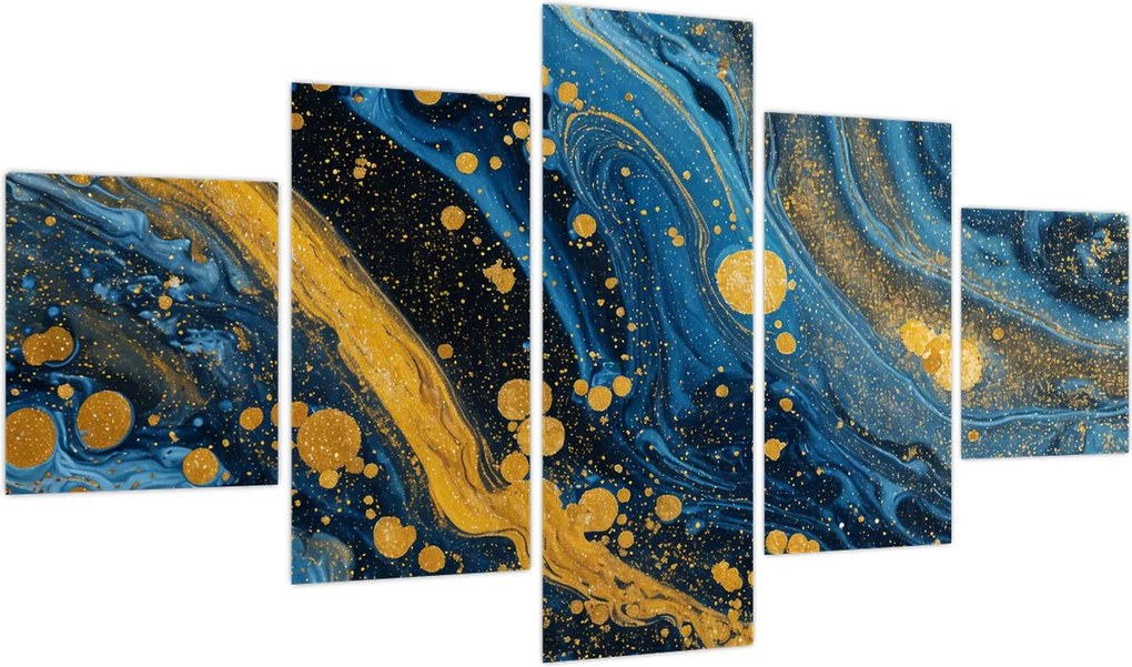 Obraz - Niebieska abstrakcja ze złotem (125x70 cm)