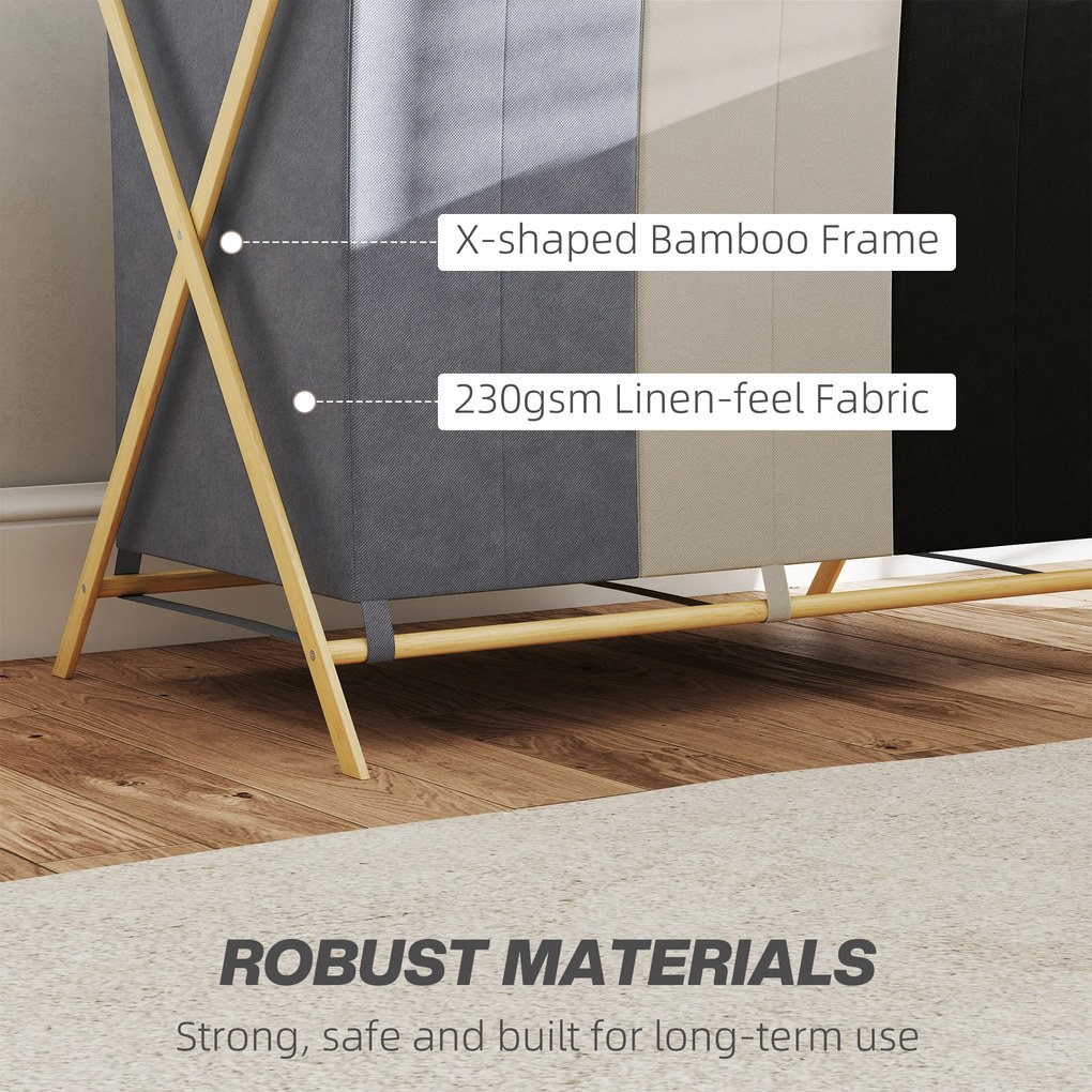 HOMCOM Kosz na pranie z 3 przegrodami 129L Składany Organizer do Pralni Sypialni Wielokolorowy | Aosom PL