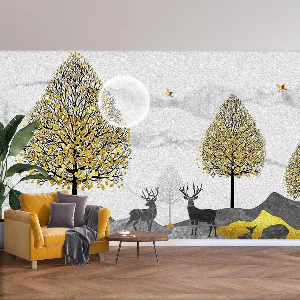 Fototapeta - Jeleń w złotym lesie (196x136 cm)