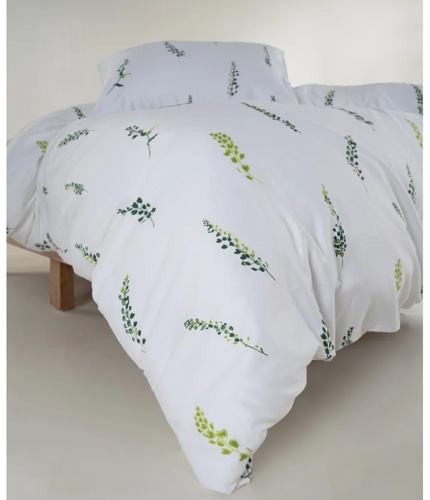 Biała/zielona pościel dwuosobowa z satyny bawełnianej 240x220 cm Marseille Floral – Mila Home Luxury
