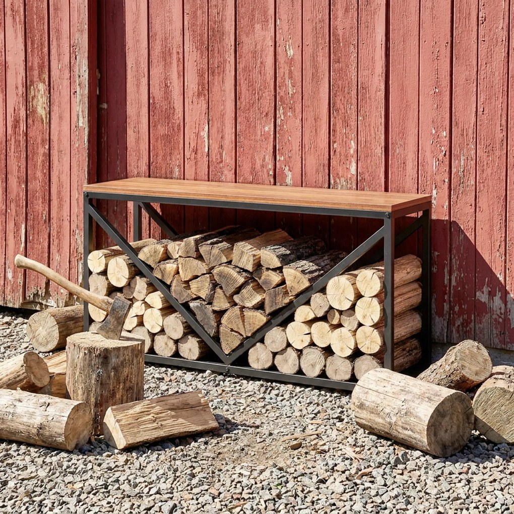 Outsunny 2-in-1 stojak na drewno do wnętrz 98 x 28 x 50 cm podwyższony stojak na drewno z półką przegrodą stolik boczny | Aosom PL