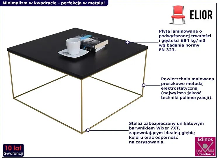 Druciany stolik kawowy z czarnym blatem Gaja 2X