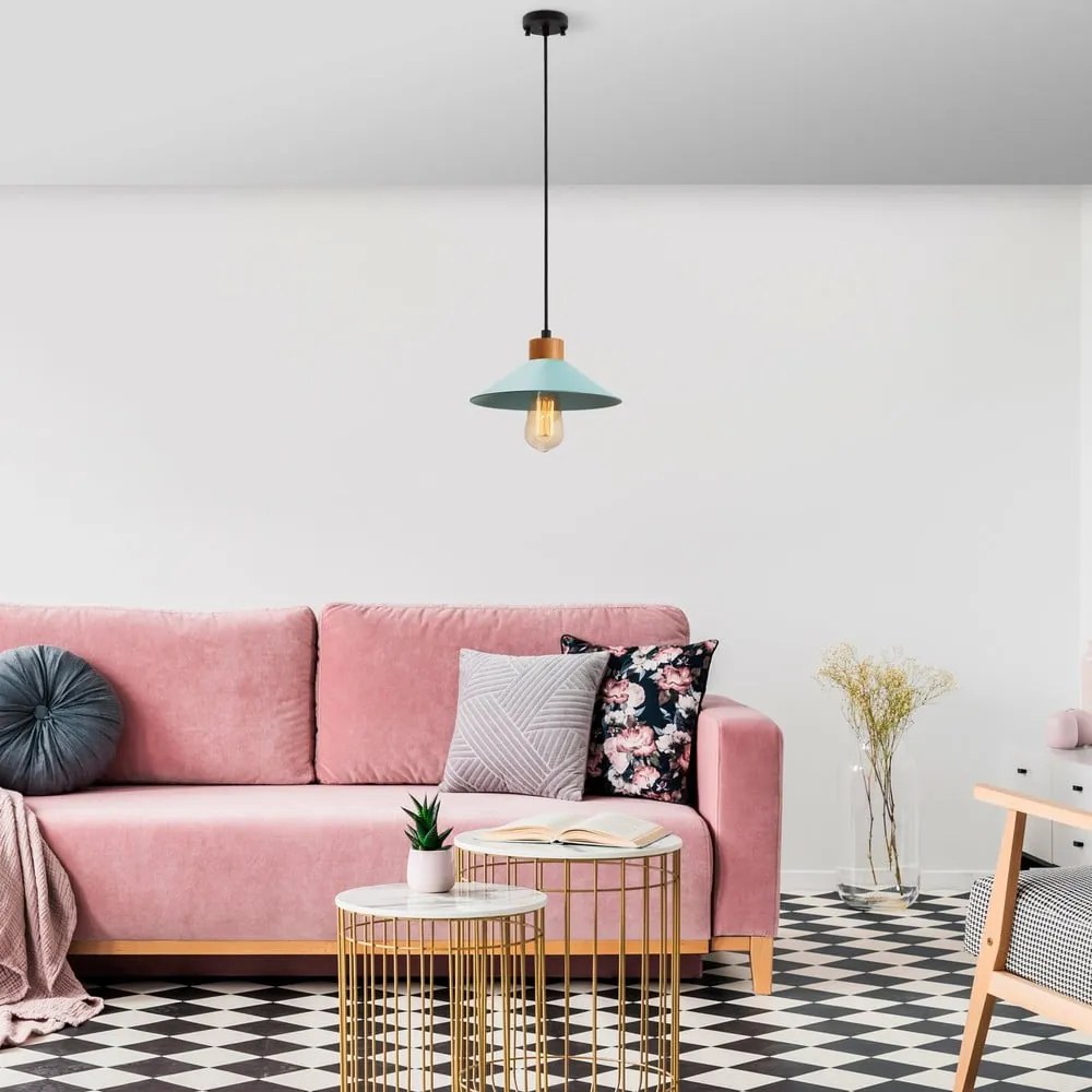 Turkusowa/w naturalnym kolorze lampa wisząca z metalowym kloszem ø 24 cm Manavgat – Opviq lights