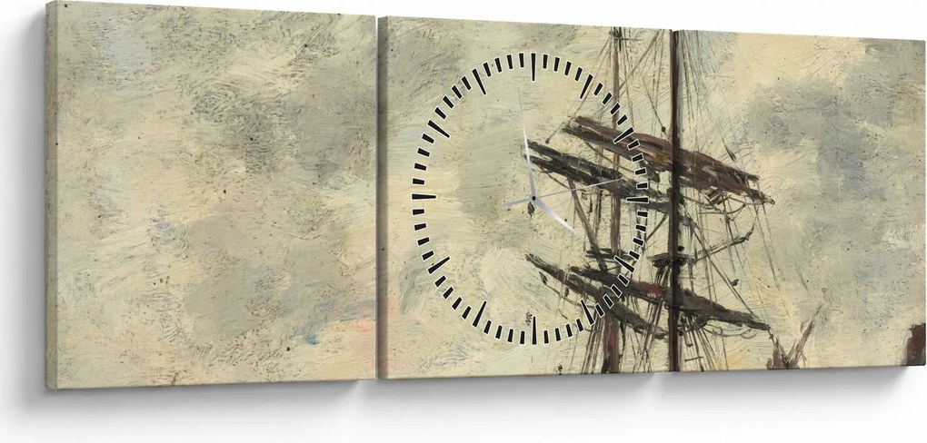 Obraz - Eugène Boudin, Ship on the Touques, reprodukcje (z zegarem) (90x30 cm)