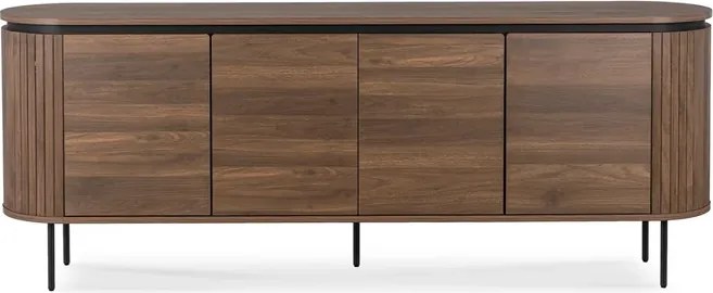 Komoda do Salonu BECK 200 cm Orzech Czterodrzwiowa Ryflowana Japandi