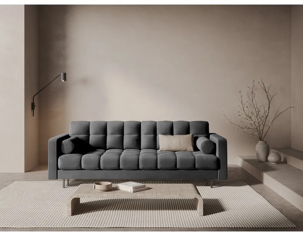 Ciemnoszara aksamitna rozkładana sofa ze schowkiem 222 cm Bali – Cosmopolitan Design