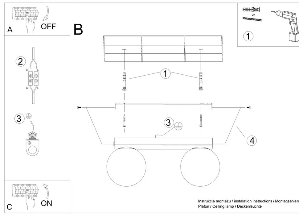 Biała lampa sufitowa ze szklanym kloszem ø 12 cm Umerta – Sollux