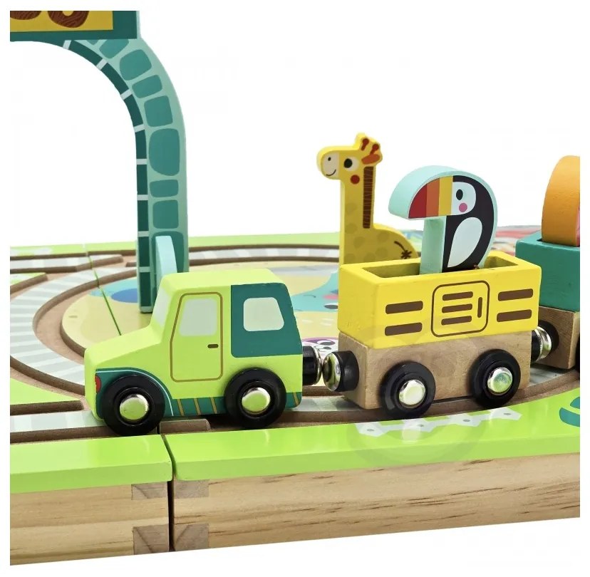 Tooky toy drewniany pociąg kolejka zoo ciuchcia na magnes tor w walizce