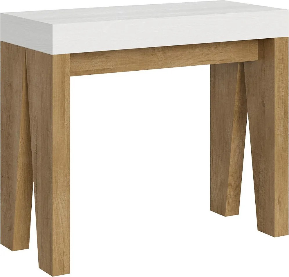 Konsola rozkładana 90x40/300 cm Naxy Mix Blat Frassino biała - Struktura Dąb naturalny