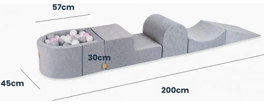 Piankowy zestaw do zabawy z suchym basenem 57x45x30cm, bez piłek, plac zabaw dla dziecka, 5 elementów, welurowy, czerwień marsala - meowbaby®