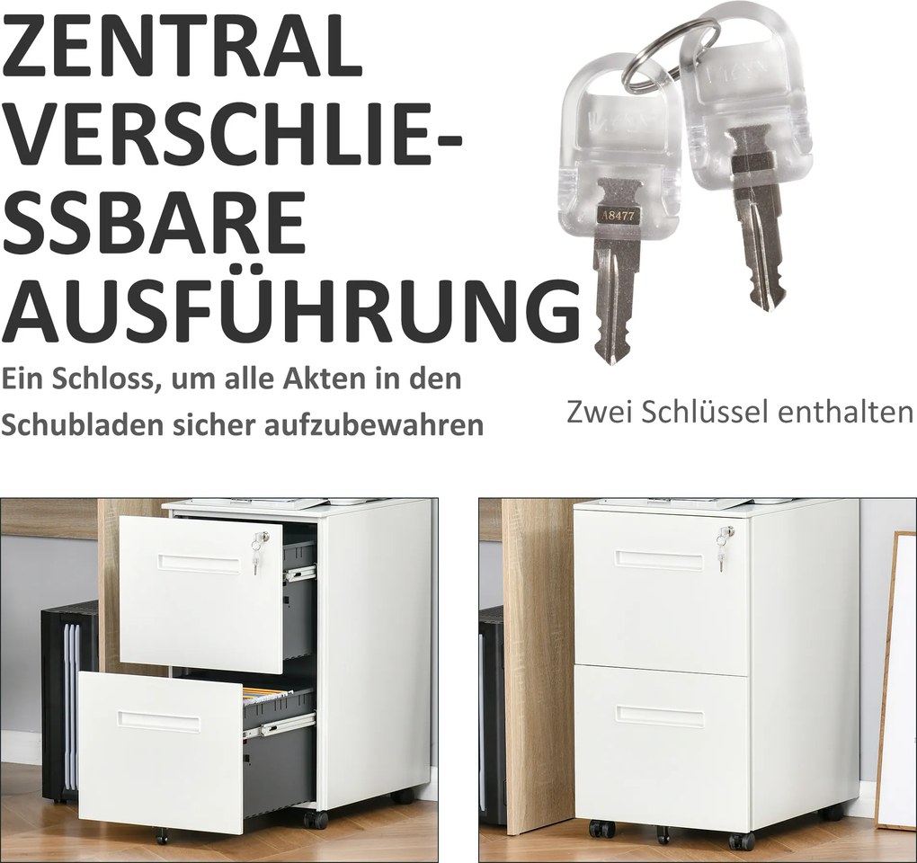 Vinsetto Rollcontainer Biurowy z Uniwersalnymi Kółkami Biały 39x48x67cm Przechowywanie Dokumentów | Aosom PL