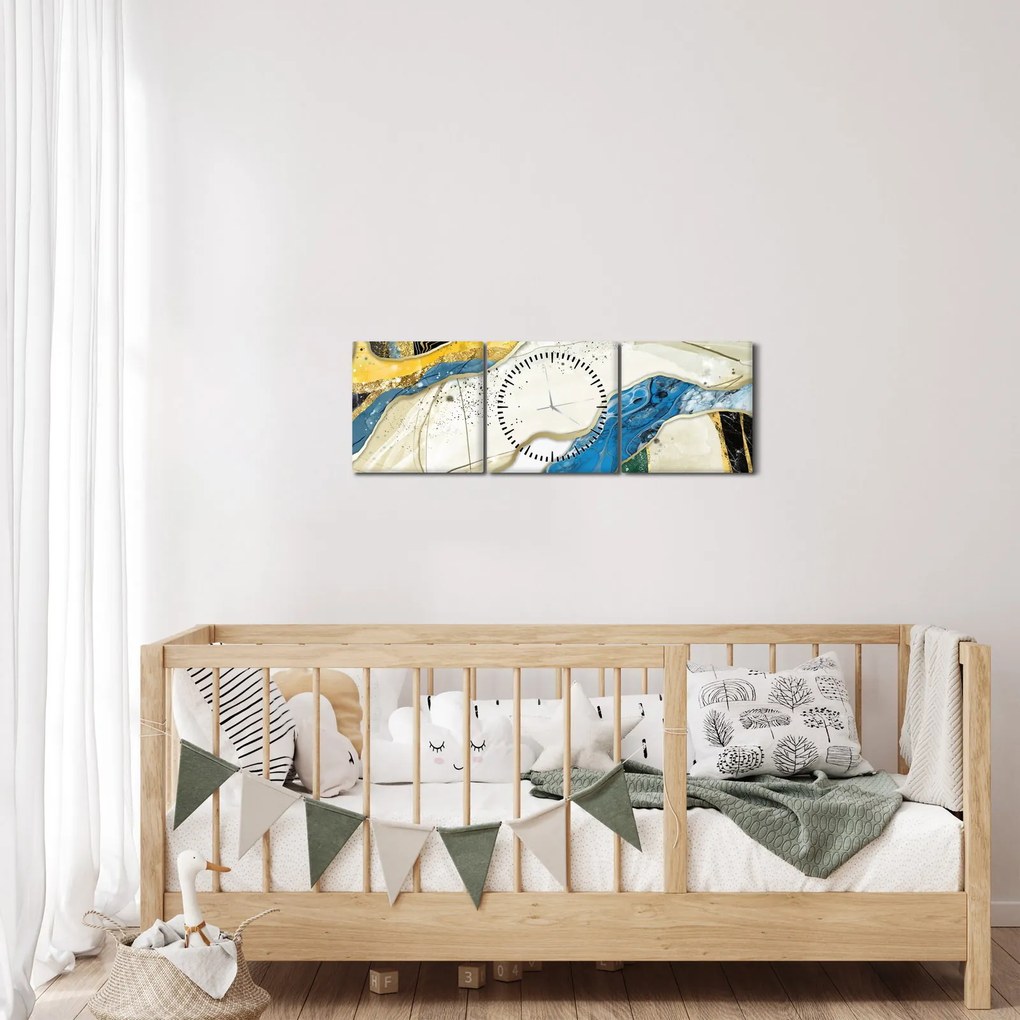 Obraz - Kolorowy marmur (z zegarem) (90x30 cm)