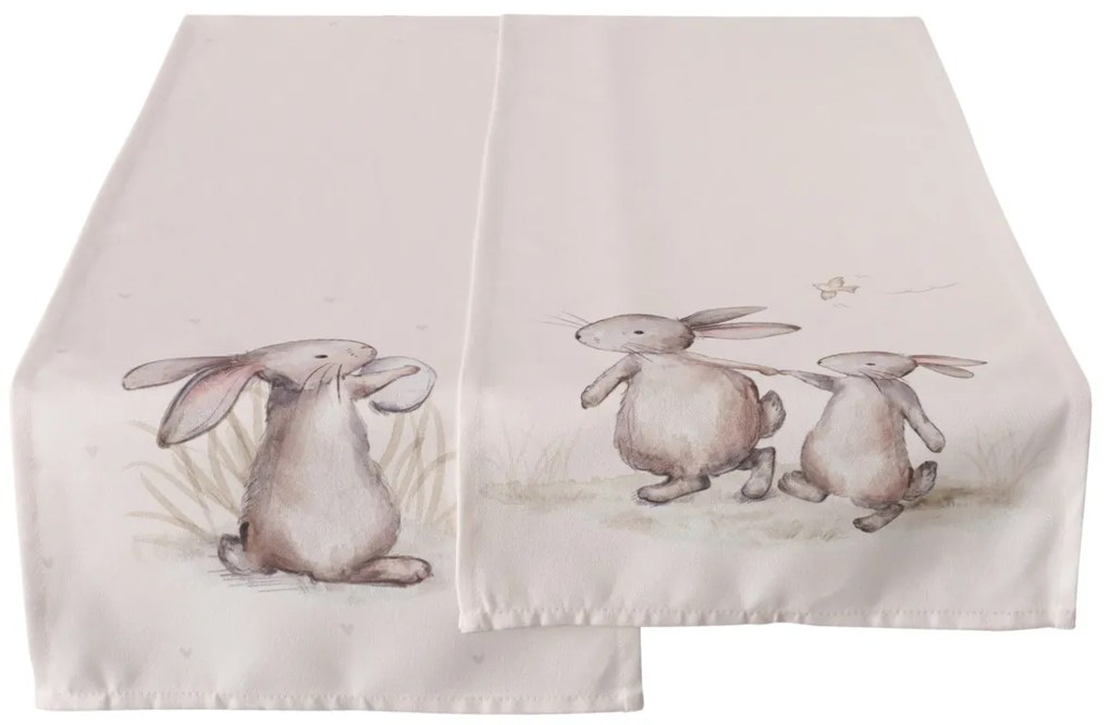 Bieżnik wielkanocny ze wzorem króliczków KNUFFI, 140 x 40 cm