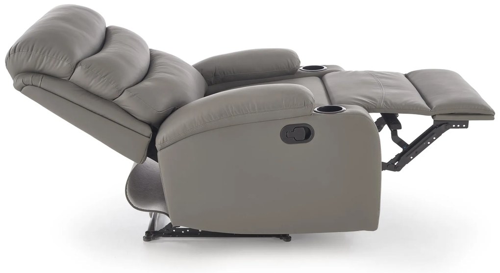 Fotel do salonu wypoczynkowy popielaty, rozkładany eco skóra PERUS