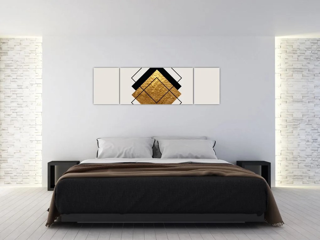 Obraz - Abstrakcja złoto-biała N⁰1 (170x50 cm)