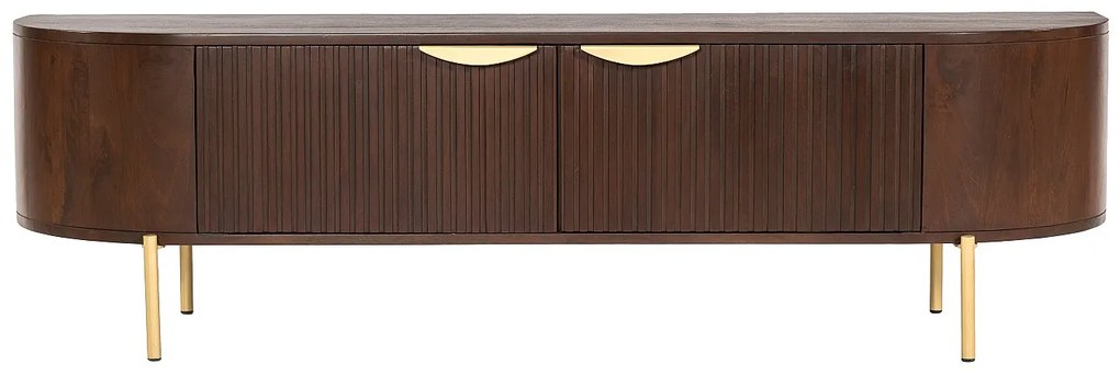 Szafka RTV 2-drzwiowa z drewna mangowca i metalu - Naturalny i złoty - NEVILI