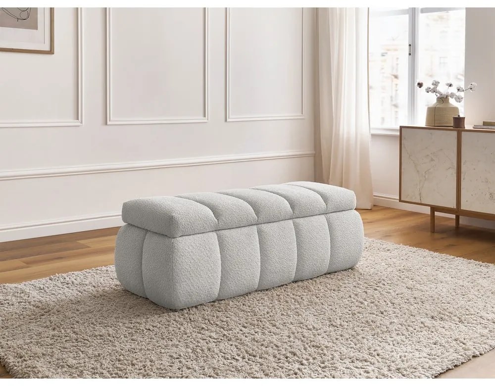 Jasnoszara ławka z materiału bouclé – Bobochic Paris