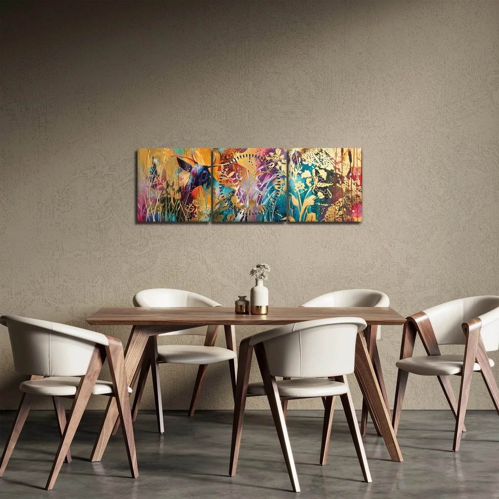 Obraz - Abstrakcyjny obraz natury (z zegarem) (90x30 cm)