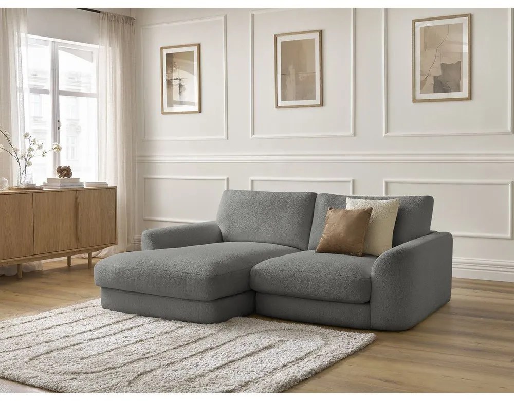 Ciemnoszary narożnik z materiału bouclé (lewostronny/z szezlongiem) Leonore – Bobochic Paris