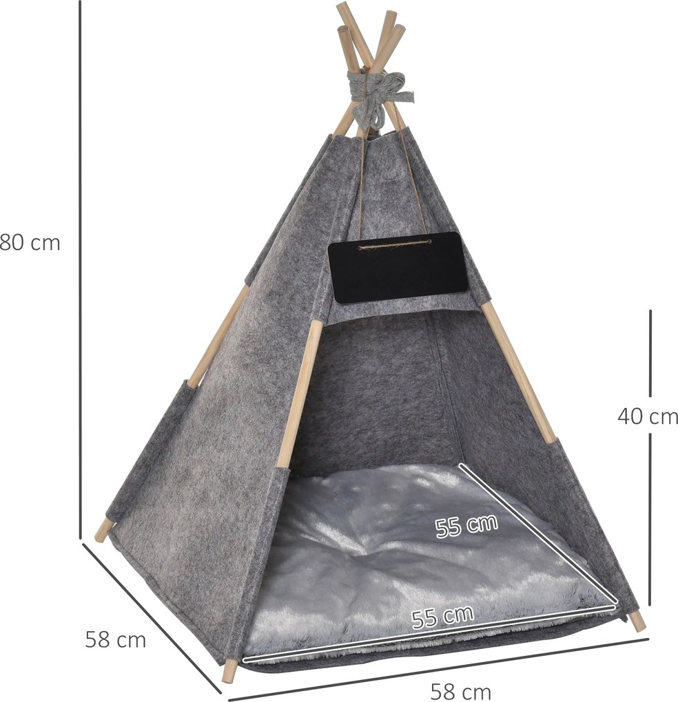 PawHut Namiot dla Zwierząt Domek dla Kota z Miękką Poduszką Plusz Filc Szary Nadaje się do Prania 58x58x80cm | Aosom PL