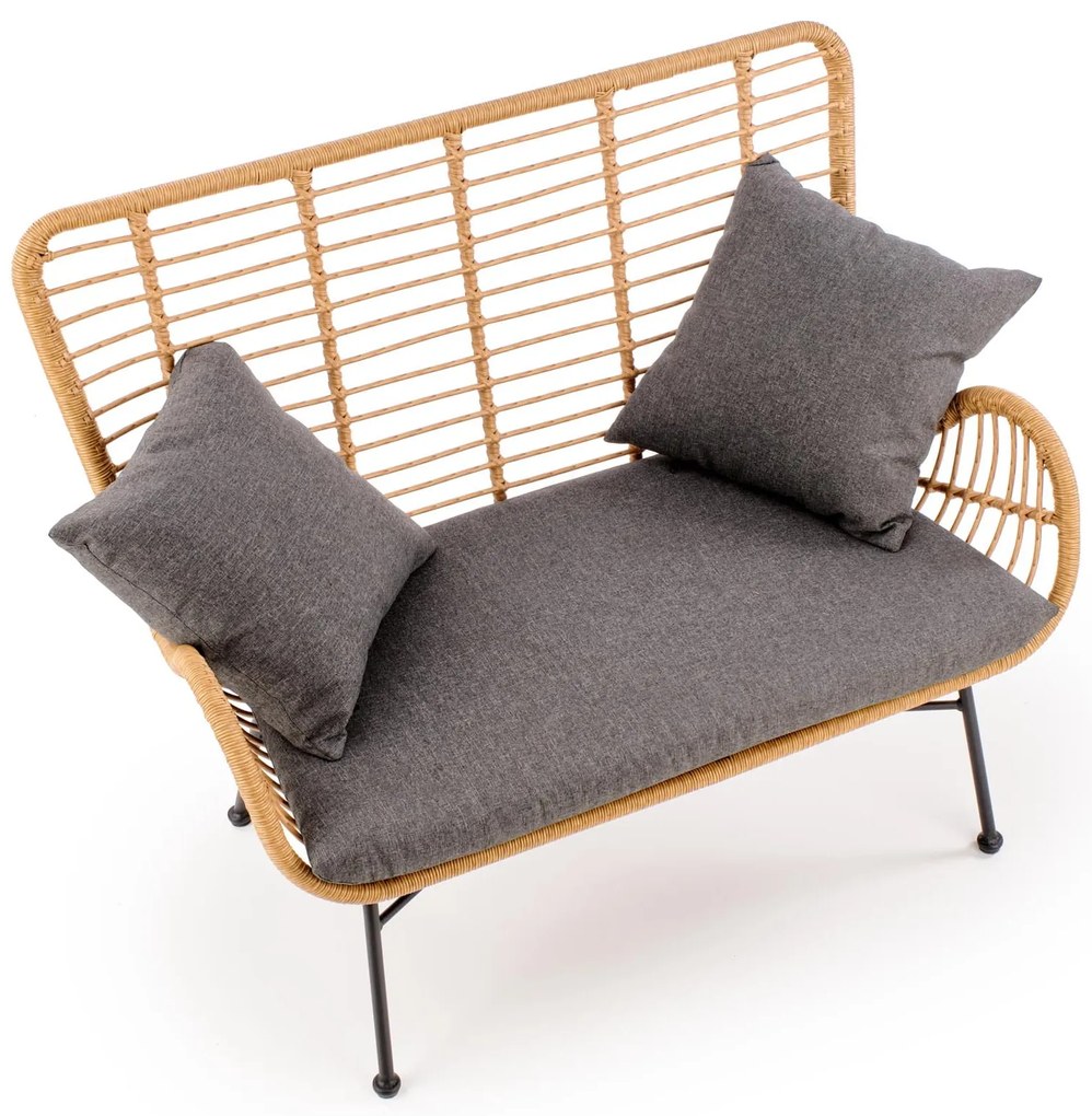 IKARO XL sofa naturalny-popiel, rattan, tkanina, boho, skandynawski