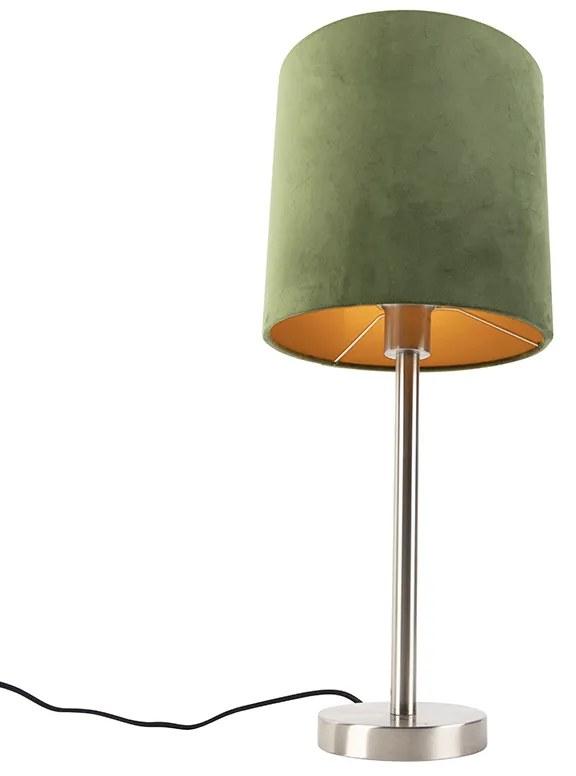 Lampa stołowa stal klosz welurowy zielono-złoty 25cm - Simplo Nowoczesny Oswietlenie wewnetrzne