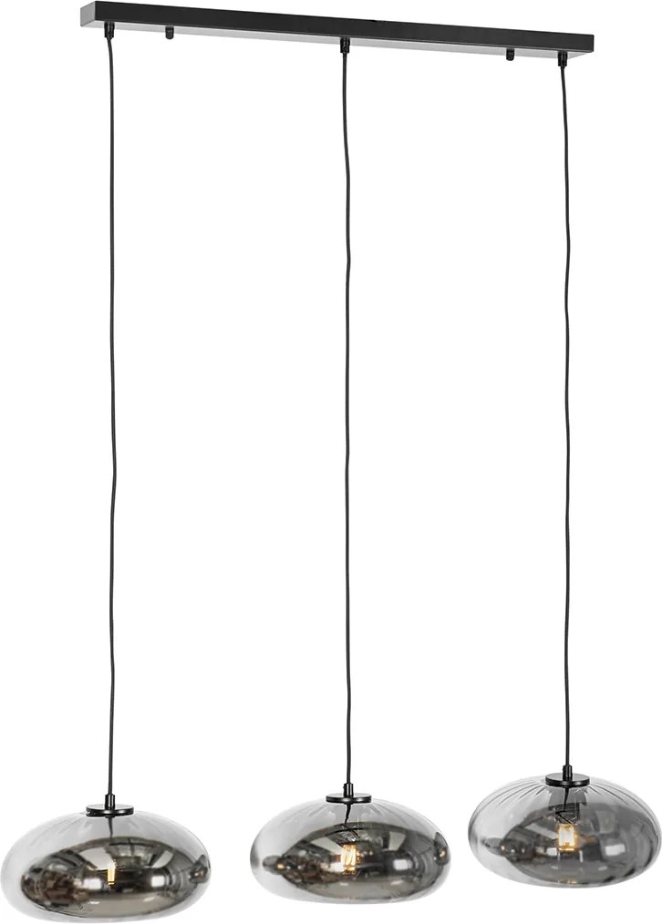 Lampa wisząca czarna z dymionym szkłem prostokątnym 3-światłowa - Ayesha