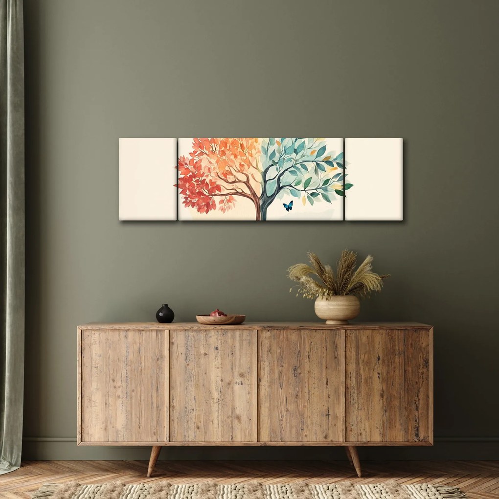 Obraz – Podwójne drzewo z motylem (170x50 cm)