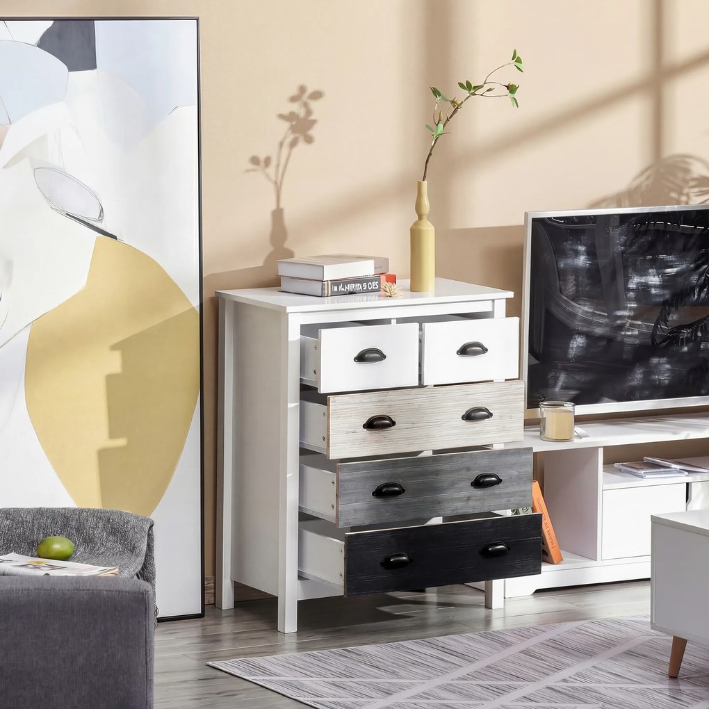 HOMCOM Kredens, Komoda, 5 szuflad, lakierowana powierzchnia, MDF & drewno sosnowe, 70 x 38 x 85 cm, Biały