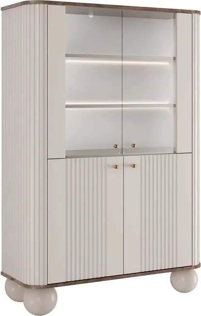 Witryna Vesper 103 cm czterodrzwiowa - kaszmir / orzech / złote uchwyty / nogi kule